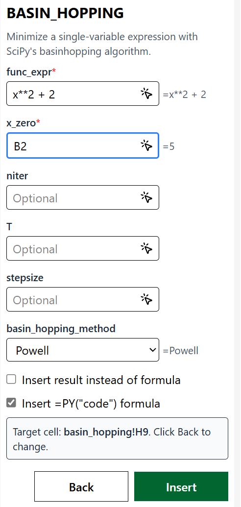 Insert a Python formula